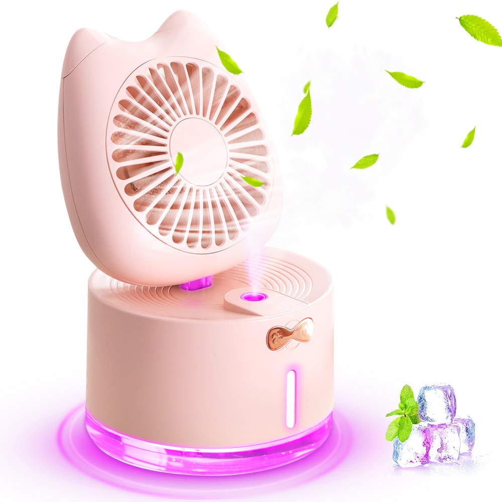Mini Desk Fan, Rechargeable Battery Operated Table Cooling Misting Fan