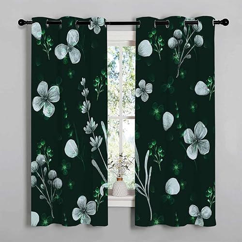 Cortinas para Cocina Dark Floral Grommet Short Curtain Divider Acoustic Blanket 55Inch Width by 72Inch Length,2 Panels