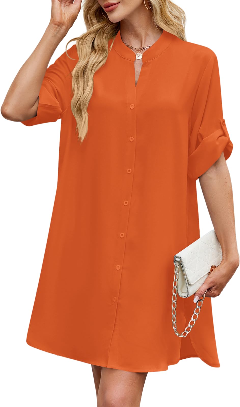 PerZeal Womens Sexy V Neck Button Down Shirt Dresses Summer Short Sleeve Casual Loose Blouses & Button-Down Shifts Cover Ups