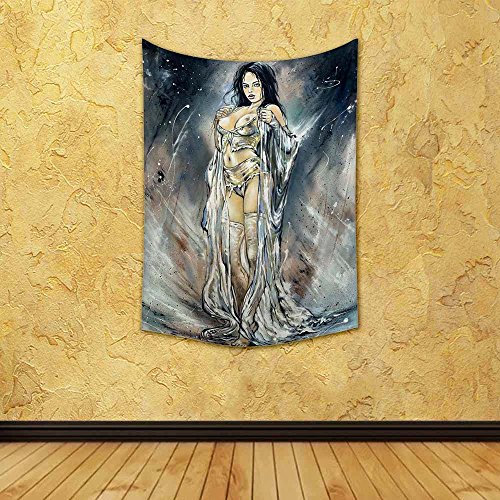 Image of ArtzFolio The Girl Vampire Canvas Fabric Painting Tapestry | Wall Art Hanging 24.2 x 34.2 inch (61 x 87 cms)