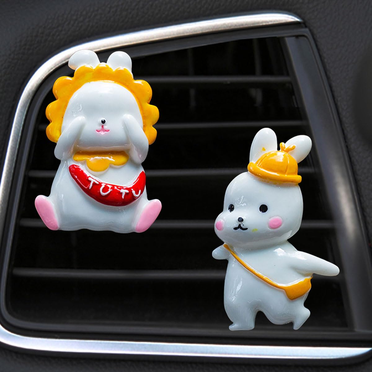 2PCS Cute Rabbit Decoration Car Air Vent Clip Cartoon Air Conditioner Outlet Charms Car Dashboard Air Freshener Vent