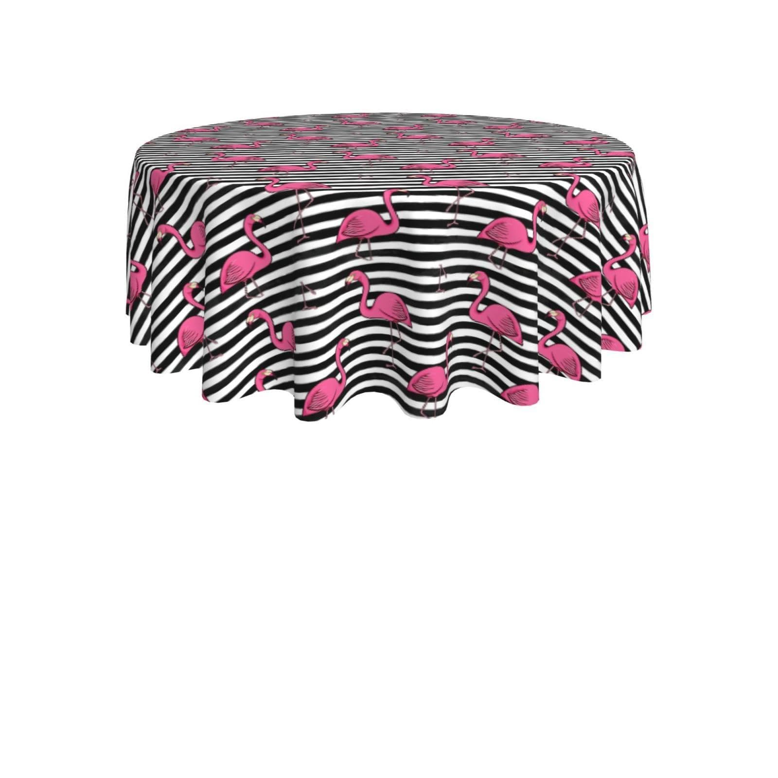 ENGhjes Pink Flamingo Print Round Tablecloth 60in Washable Stainproof Polyester Cloth for Kitchen Idea
