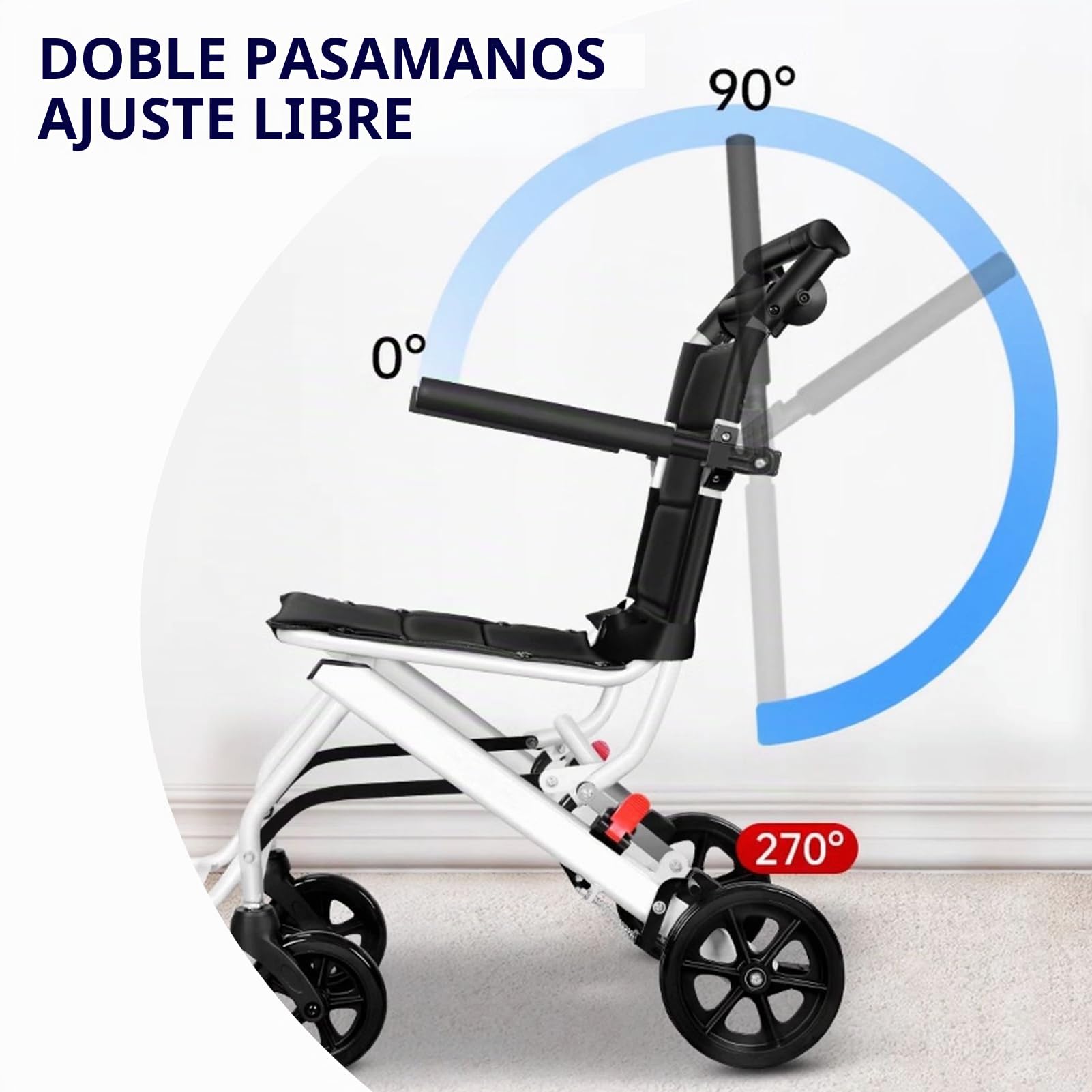 Silla de ruedas de transporte ligera de 14 libras, silla de transporte plegable para adultos mayores, 180 libras, silla de ruedas de viaje de aluminio con ruedas grandes para ancianos, color