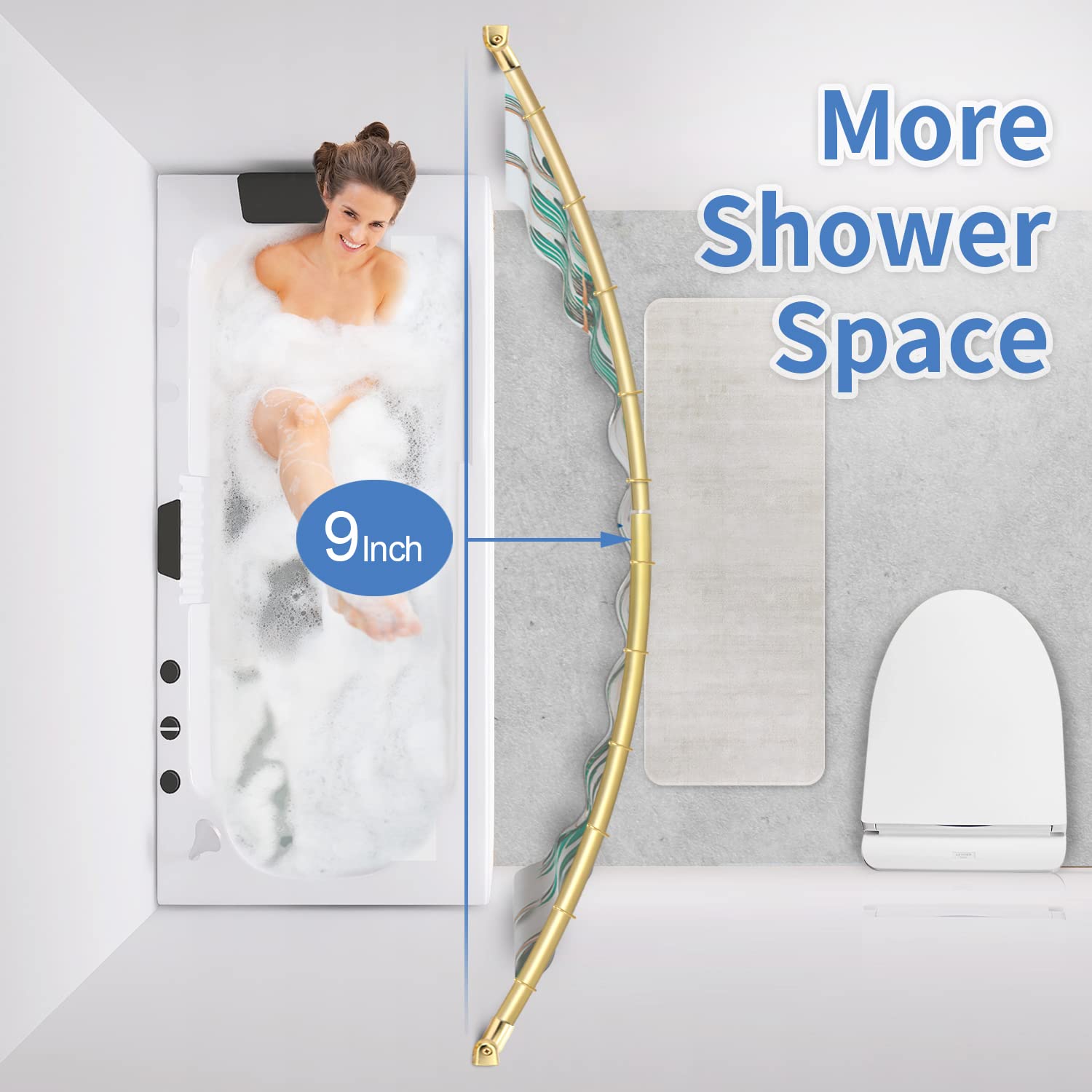 Curved Shower Curtain Rod, TENOVEL Round Adjustable 4872 Inches Shower