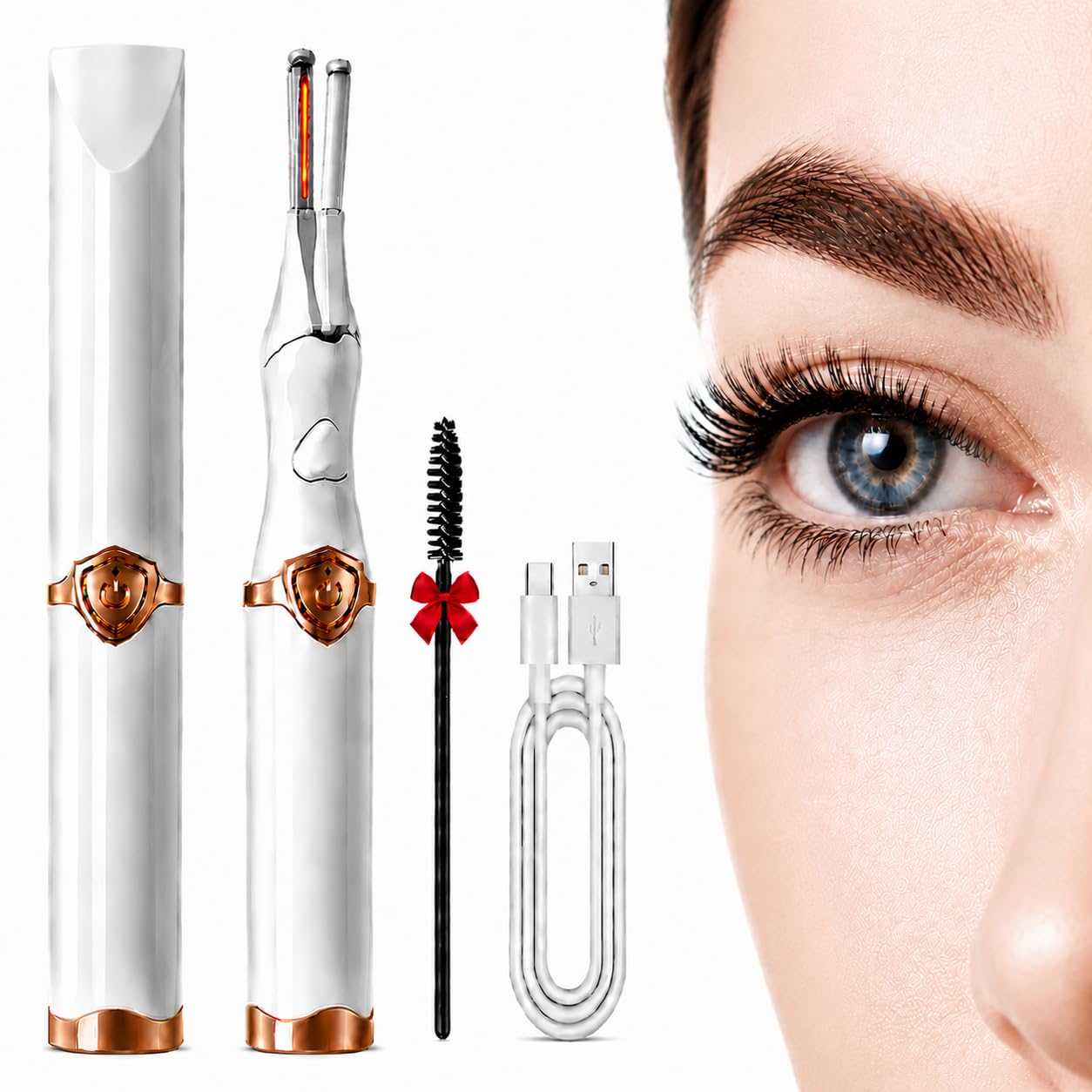 Heated Eyelash Curler - 2 in 1 Clip-Type Eyelash Curlers - Electric Eyelash Curler Rechargeable for 24H Long Lasting, 3 Heating Modes, 8S Fast Heating, Makeup Tool Gifts for Women Girls, White-FB