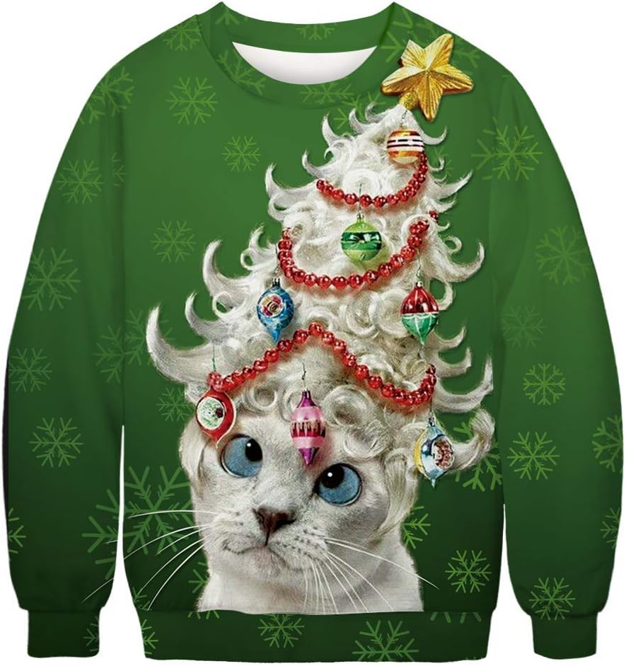 Jumppmile Unisex Ugly Animal Christmas Sweatshirt Crew Neck 3D Xmas Pullover Sweatshirt
