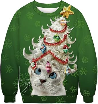 Jumppmile Unisex Ugly Cute Christmas Sweatshirt Crew Neck 3D Print Xmas Pullover Sweatshirt