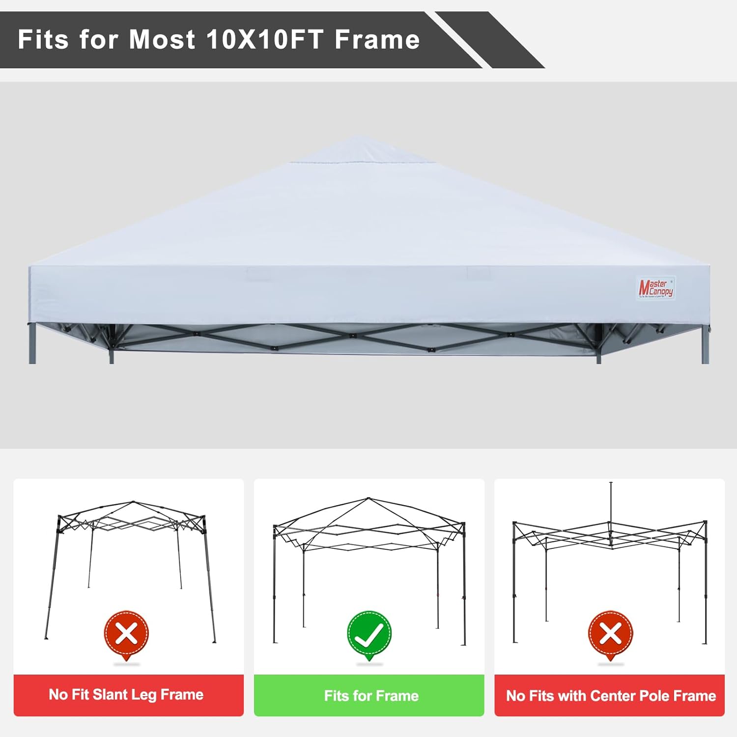 MASTERCANOPY Replacement Pop Up Canopy Top for Durable Pop-up Canopy (10x10, White)