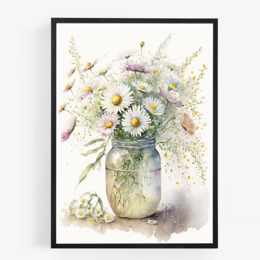 gfc Daisy daisies Print Picture Poster A4 UNFRAMED flowers shabby chic country vase wall art Home decor Decorating