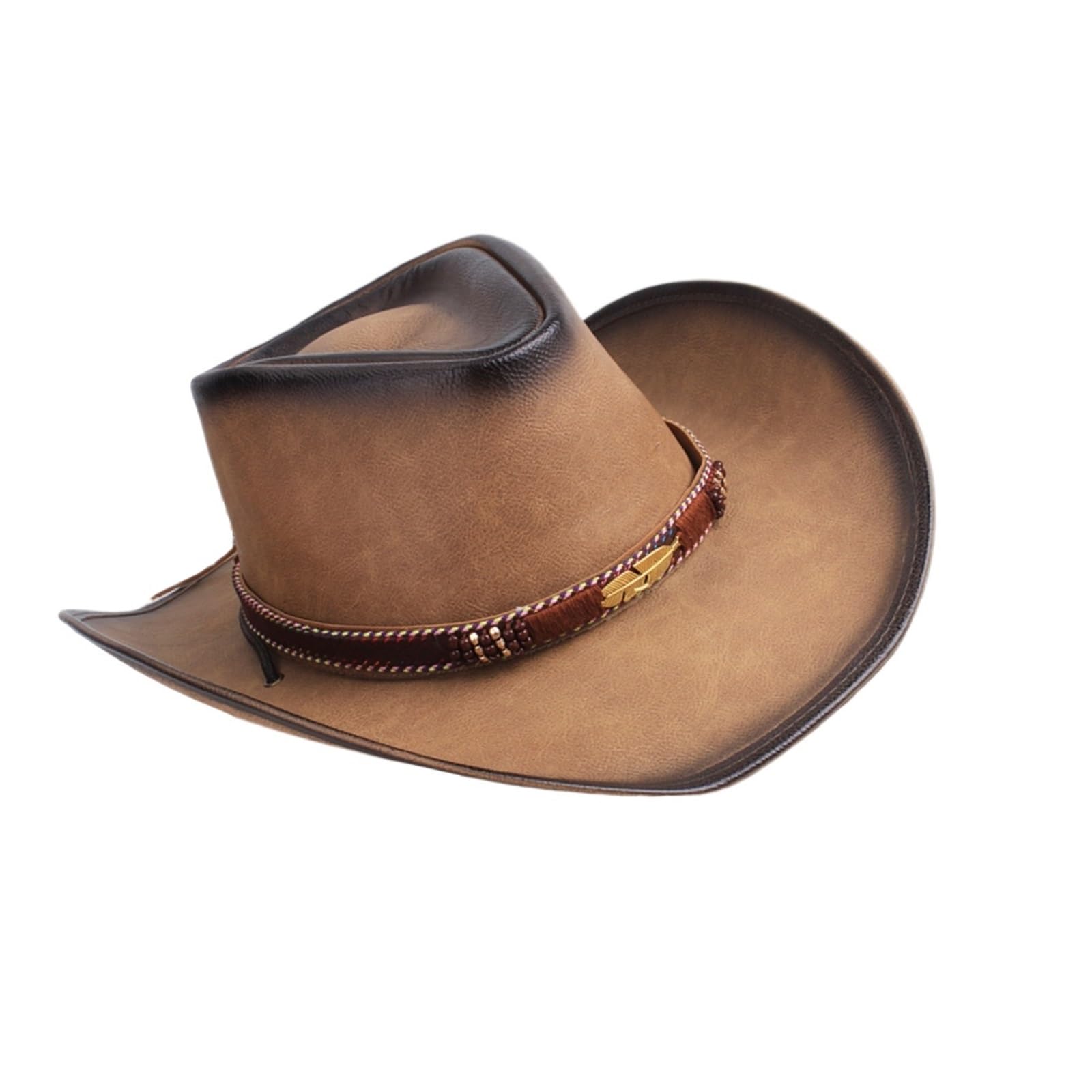 Cappello Cowboy Cappello da Cowboy in Pelle Uomo e Donna, a Tesa Larga, Padrino, Gentiluomo, Chiesa, Sombrero, Berretto Jazz(Color6)
