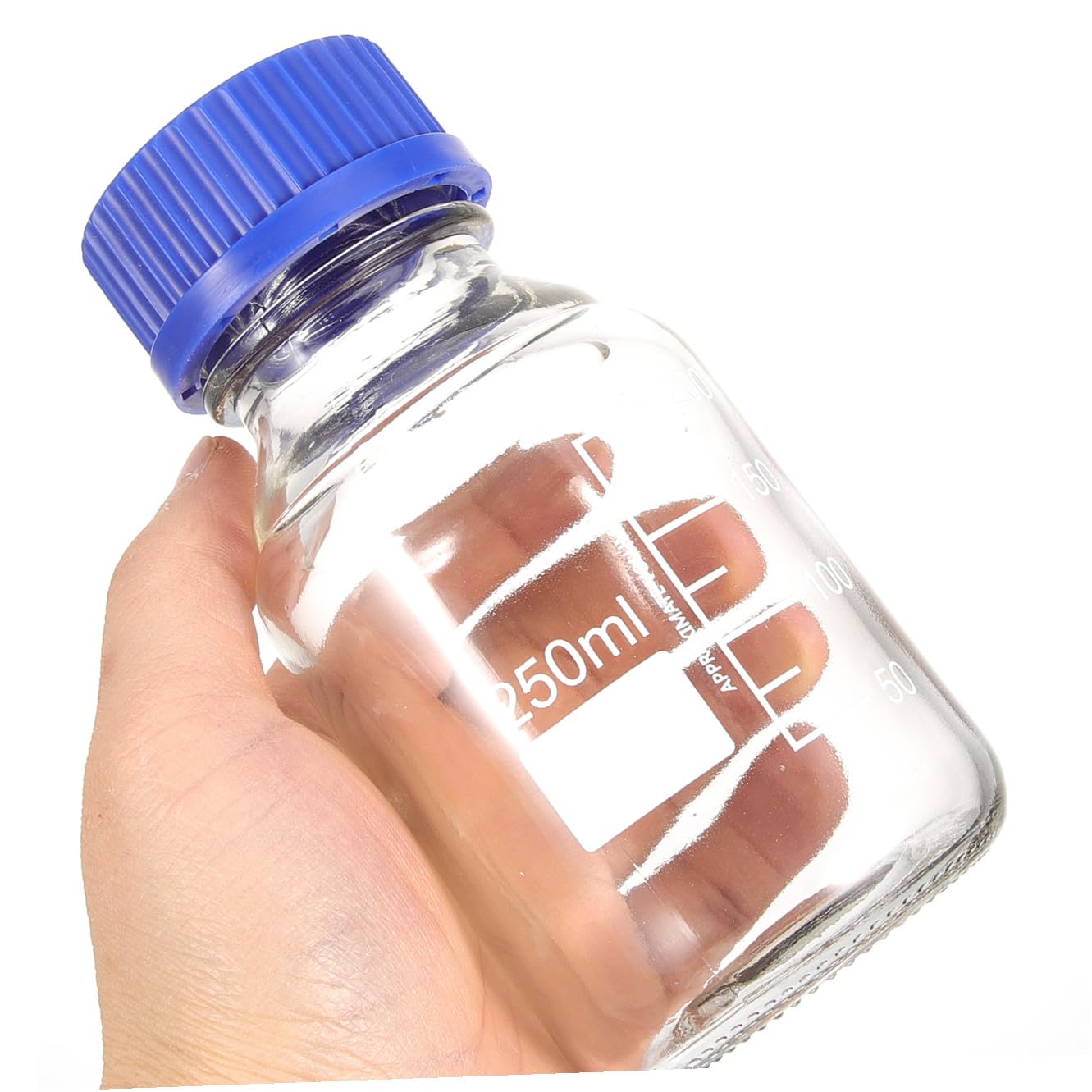 Ipetboom 4 Pezzi Flaconi di Reagente in Vetro Trasparente 250ml con Tappo a Vite Blu, Bottiglie Graduati per Conservazione Liquidi e Reagenti, Adatti per Laboratorio, Uso Industriale