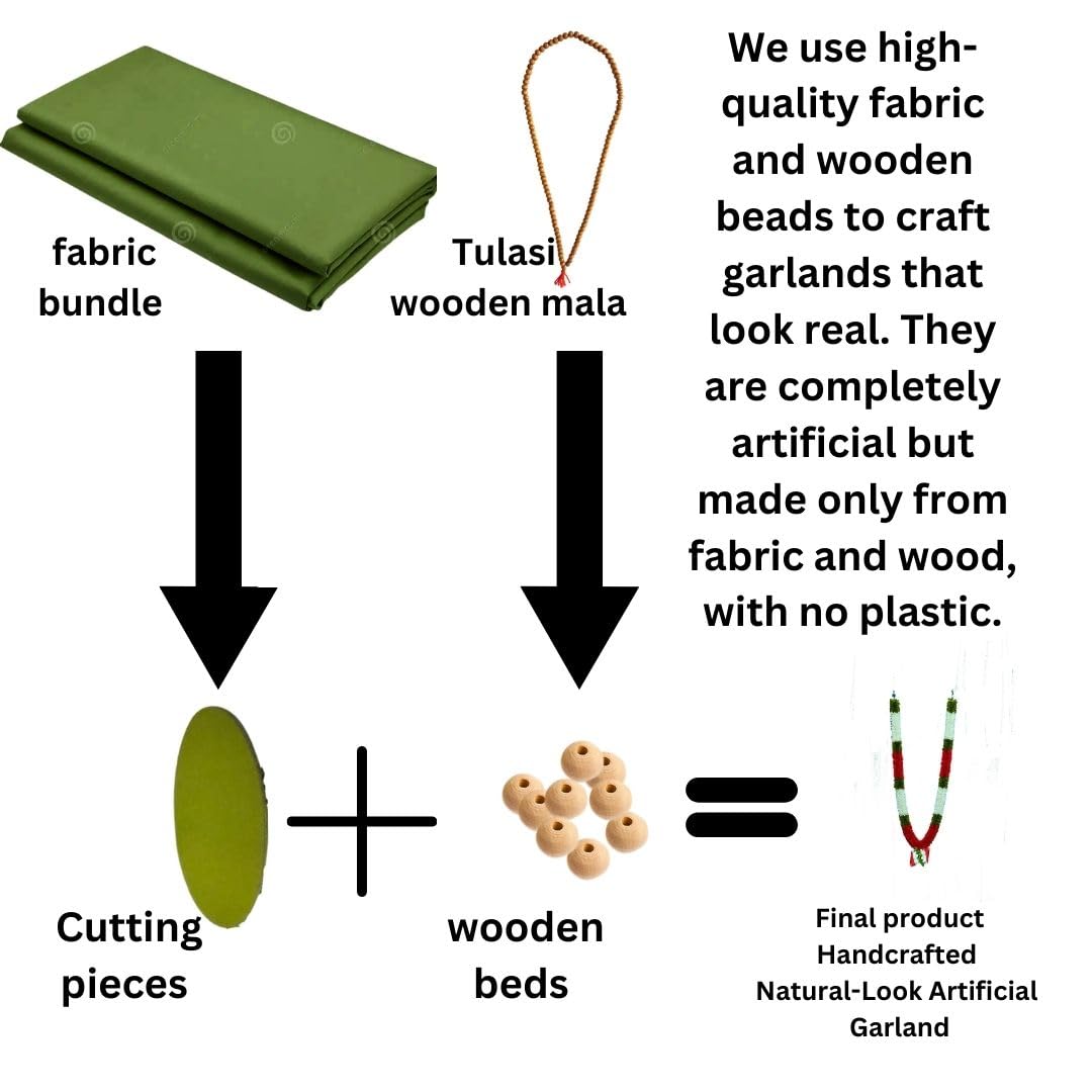 C nuw Artificial Handmade Garland Long Lasting Mala for Decoration with Wooden Beads and Fabric WG2 Green, White, Red Colour 2