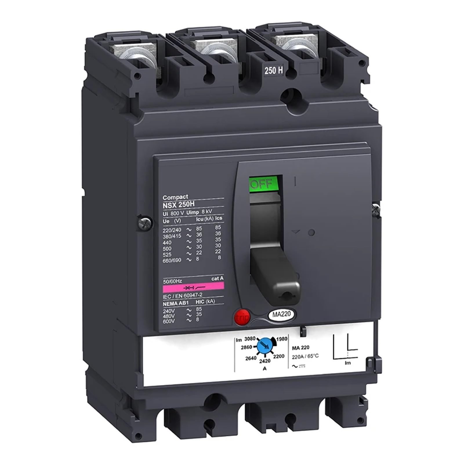 Disjoncteur boîtier moulé 70kA LV431756 protection moteur 220A