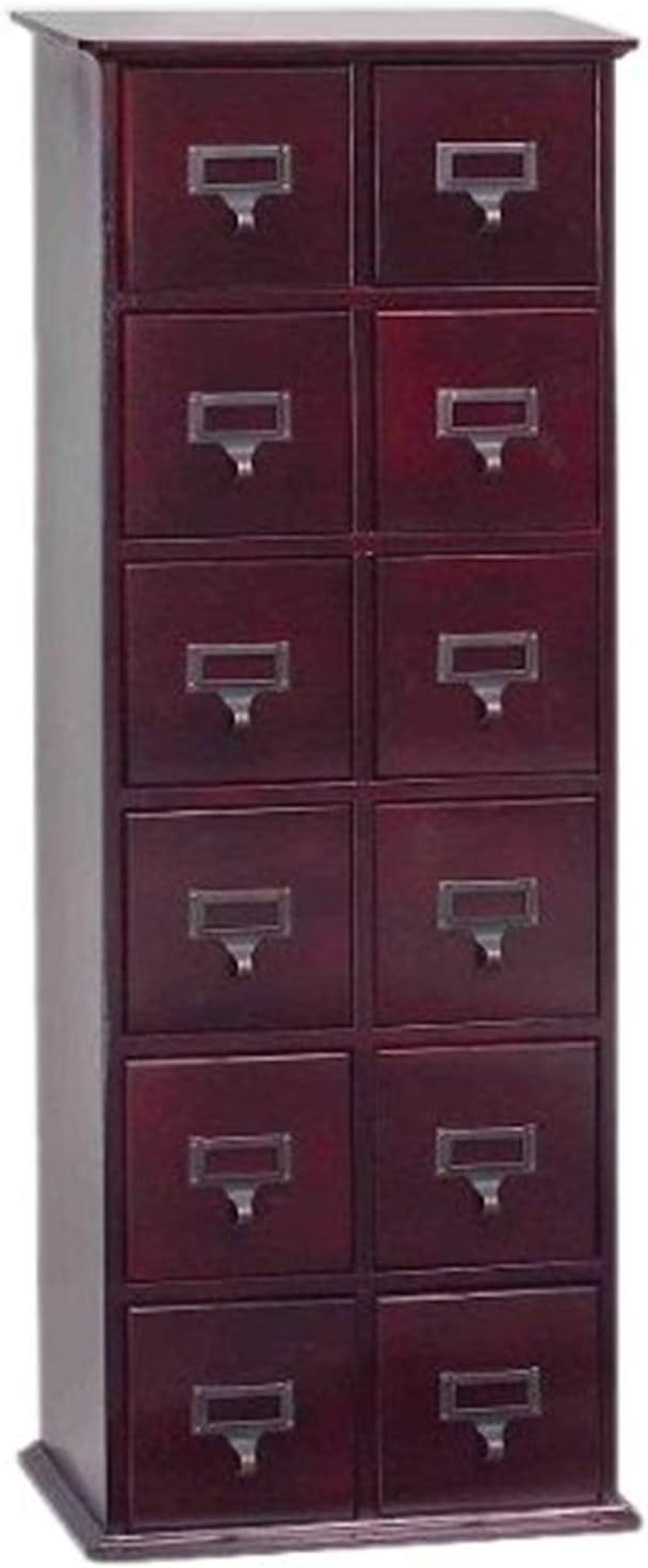 Leslie Dame Solid Oak Library Card File Media Cabinet, 12 Drawers, Cherry
