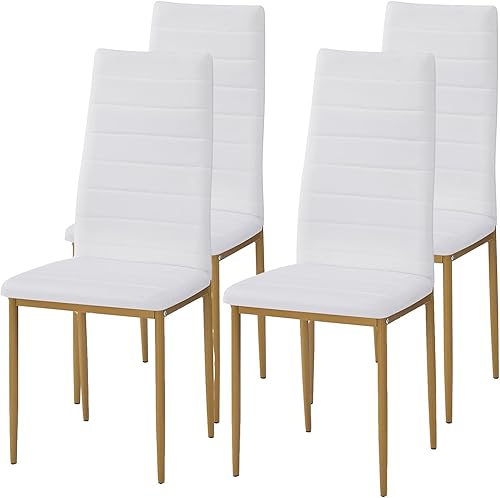 Miniatura 8 de Juego de 4 sillas de comedor, sillas de cocina, sillas laterales sin brazos para sala de estar, juego de 4 con marco de metal y patas (blanco)
