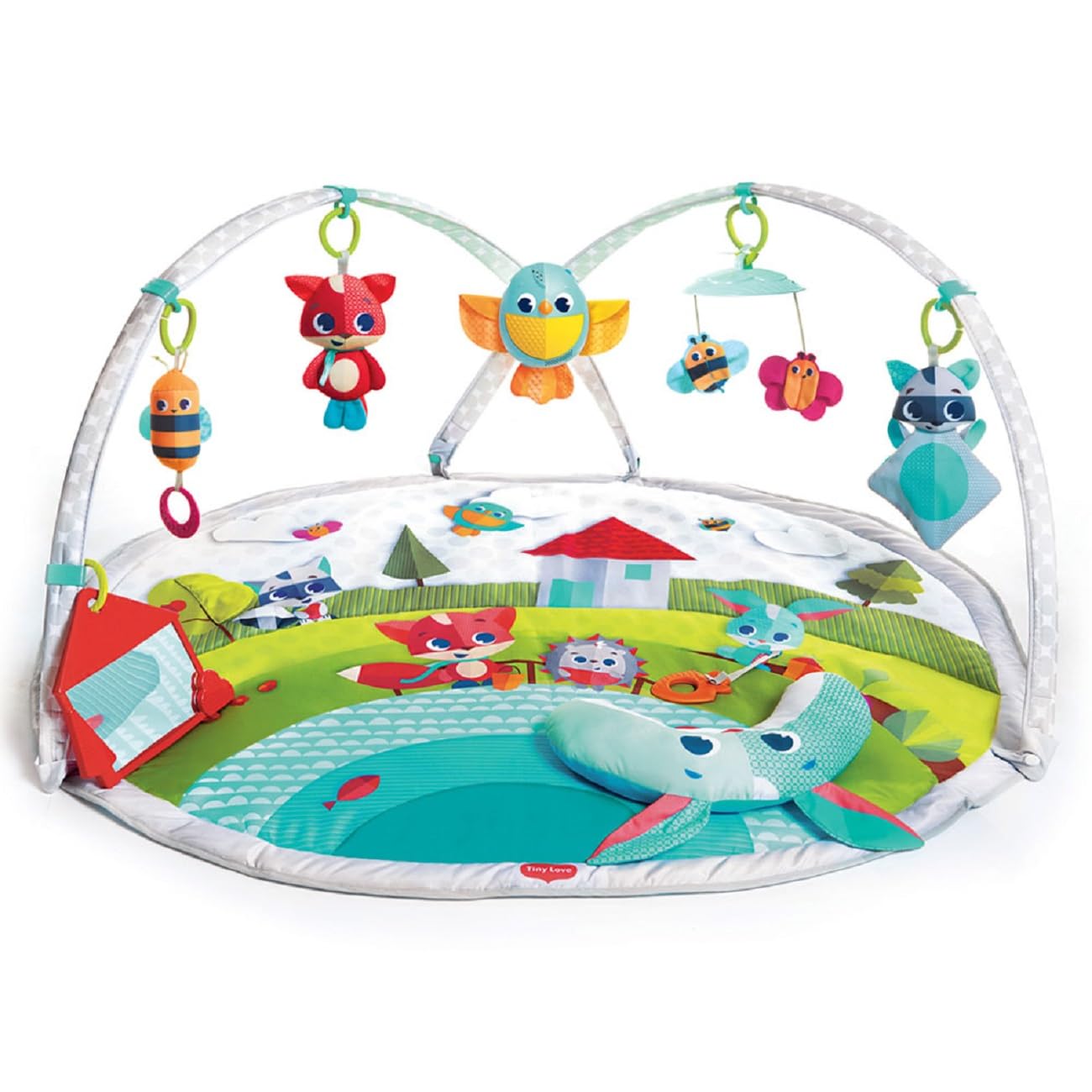 Tiny Love Dynamic Gymini Gimnasio musical de actividades con juguetes electrónicos, grabadora con luces y música, alfombra bebé alcochada grande 110 x 90 cm, Arcos ajustables, Meadow days