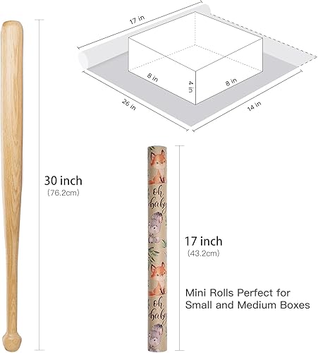 Miniatura 7 de RUSPEPA Rollo de papel de regalo de animales de la selva, mini rollo, diseño de animales del bosque con diseño de texto Oh Baby, papel de estraza de