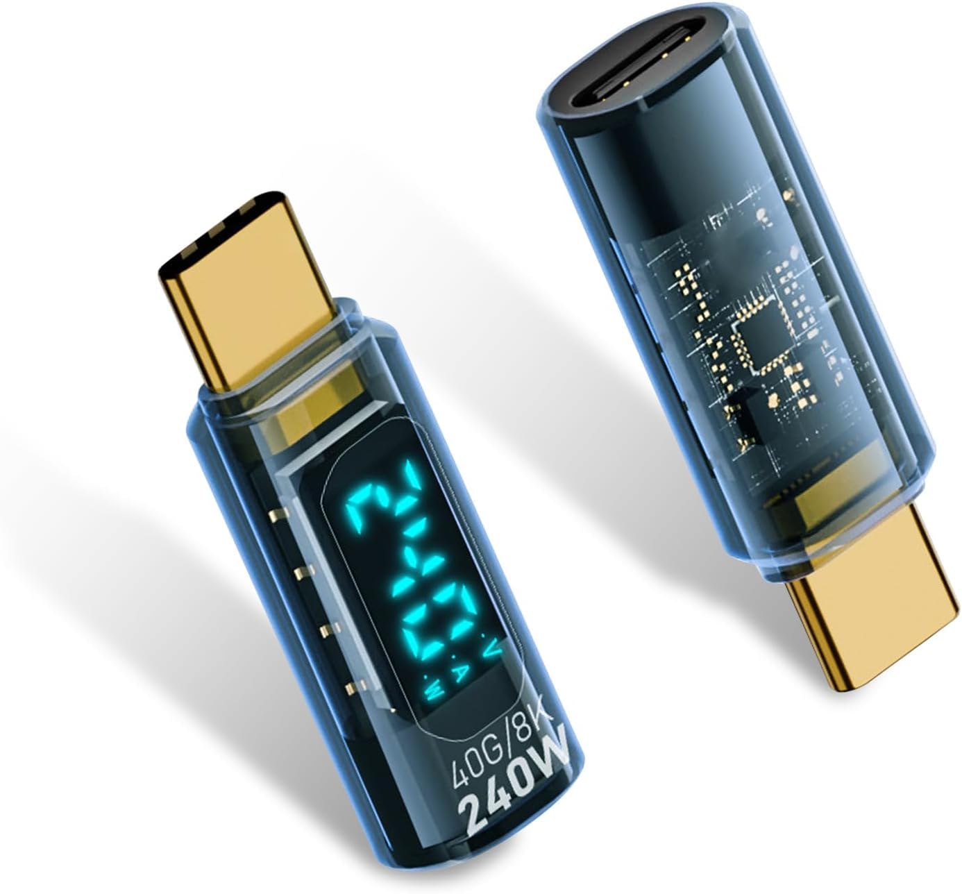 ETZIN 240W USB C Adapter Power Meter Tester Transparent with Wattage LED Digital Display, Type C Male to C Female Extension Adapter for Phone 15 Pro, More USB-C Cables/Devices-image-13