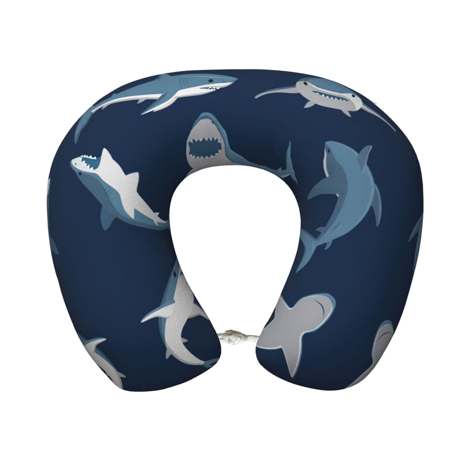 ASFgda U-Shape Memory Foam Ocean Shark Print Travel Pillow,Neck Support,Washable Cover For Airplane Car Home Office