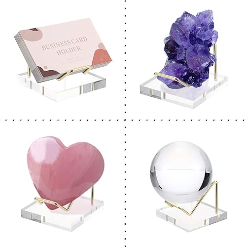 Miniatura 5 de Hipiwe Soporte de exhibición de metal con base acrílica, soporte dorado para tarjetas de visita con caballete de roca para coral fósil, rocas
