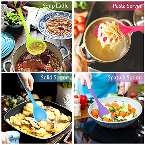 Kitchen Utensil Set, Homikit 12 Piece Cooking Utensils, Silicone Kitchen Utensils Set with Holder, Heat Resistant Kitchen Tools Include Spoons Turner Spatula Tong for Non-Stick Cookware, Multicolor - Image 6