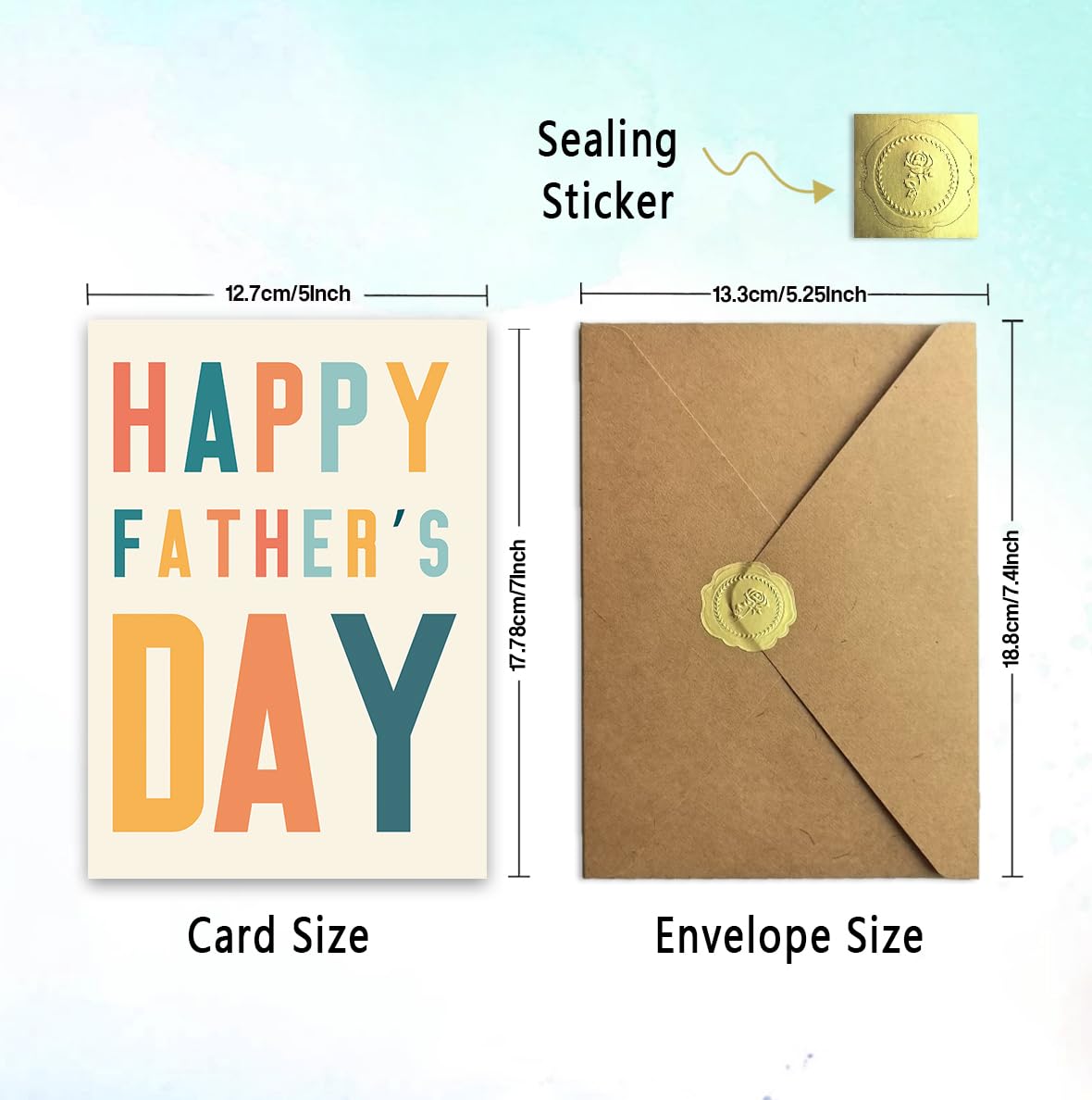 Biglietto per la festa del papà per papà, regalo per la festa del papà, con busta kraft e adesivo dorato