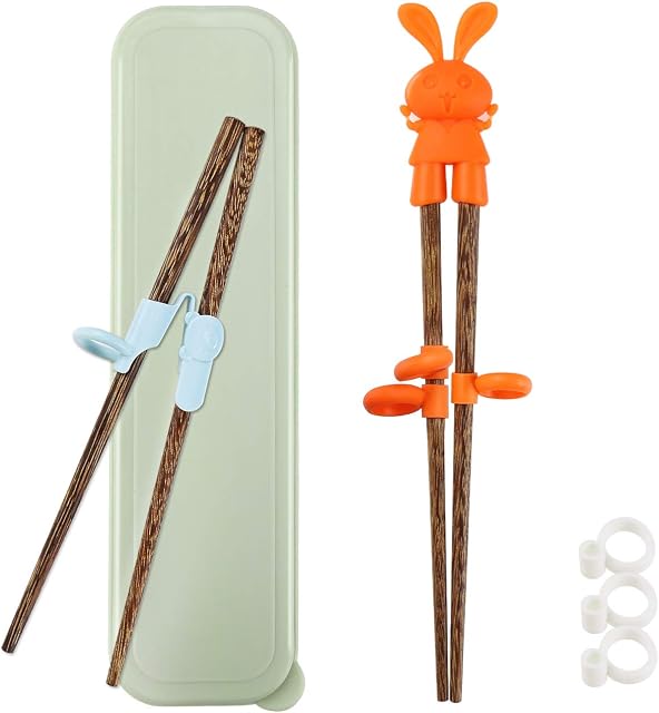 TOTKEN 2 Pairs Training Chopsticks, Learning Wood Chopsticks for Kid Beginners Right or Left Hand with Portable Box