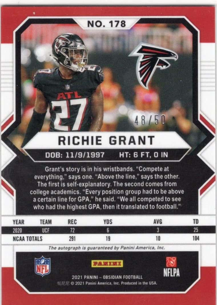 Richie Grant Autographed & Serial Numbered #48/50 Green Parallel Rookie Card Collectible Football Card - 2021 Panini Obsidian Football Card #178 (Falcons) Free Shipping