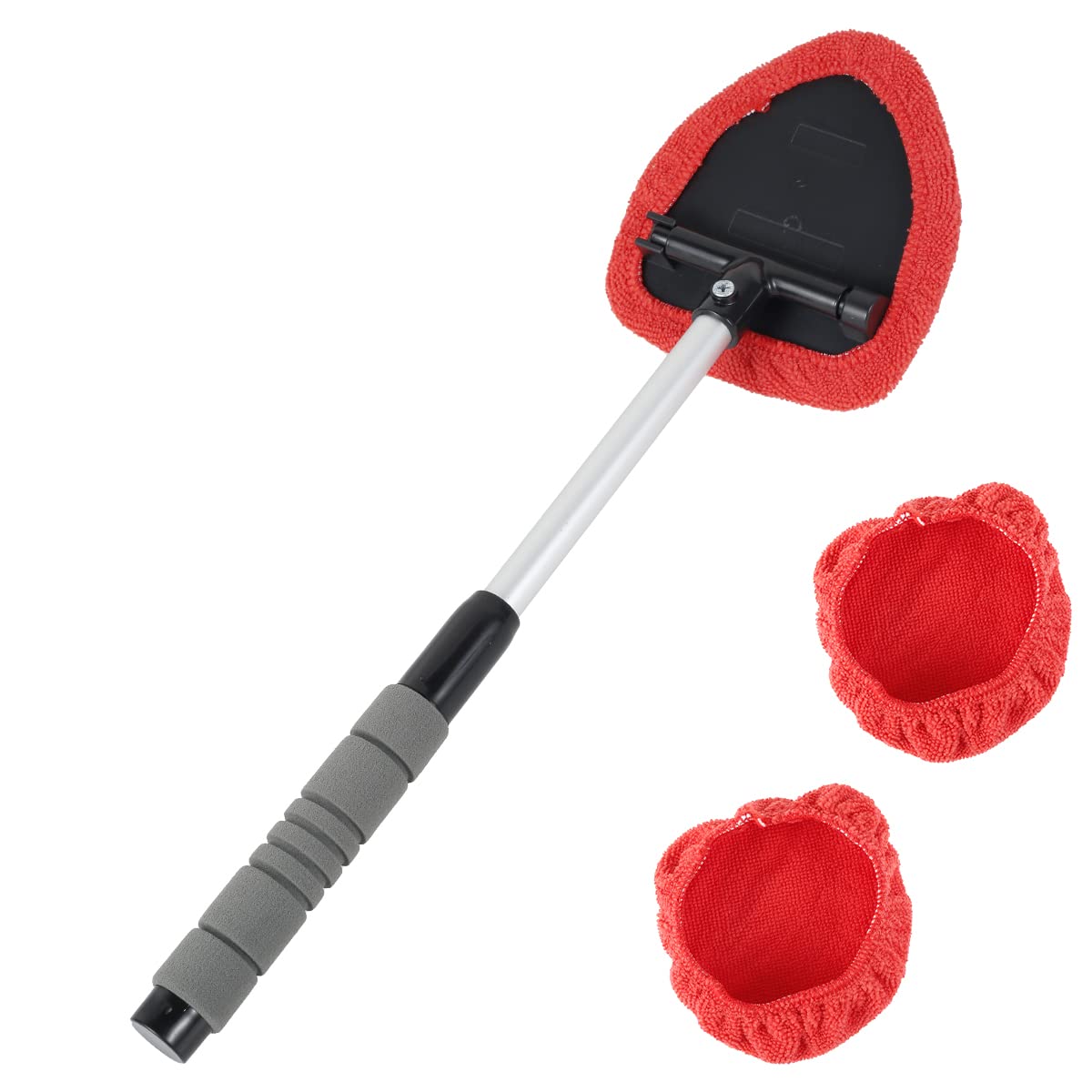 Jetclutch Red 3Pcs Car Windscreen Cleaner Brush, Extendable Windscreen Demister Tool With 2 Reusable And Washable Pads 180° Rotating Head Telescopic Anti-Fog Auto Window Cleaning Kit For Suv Rv Truck (Red)