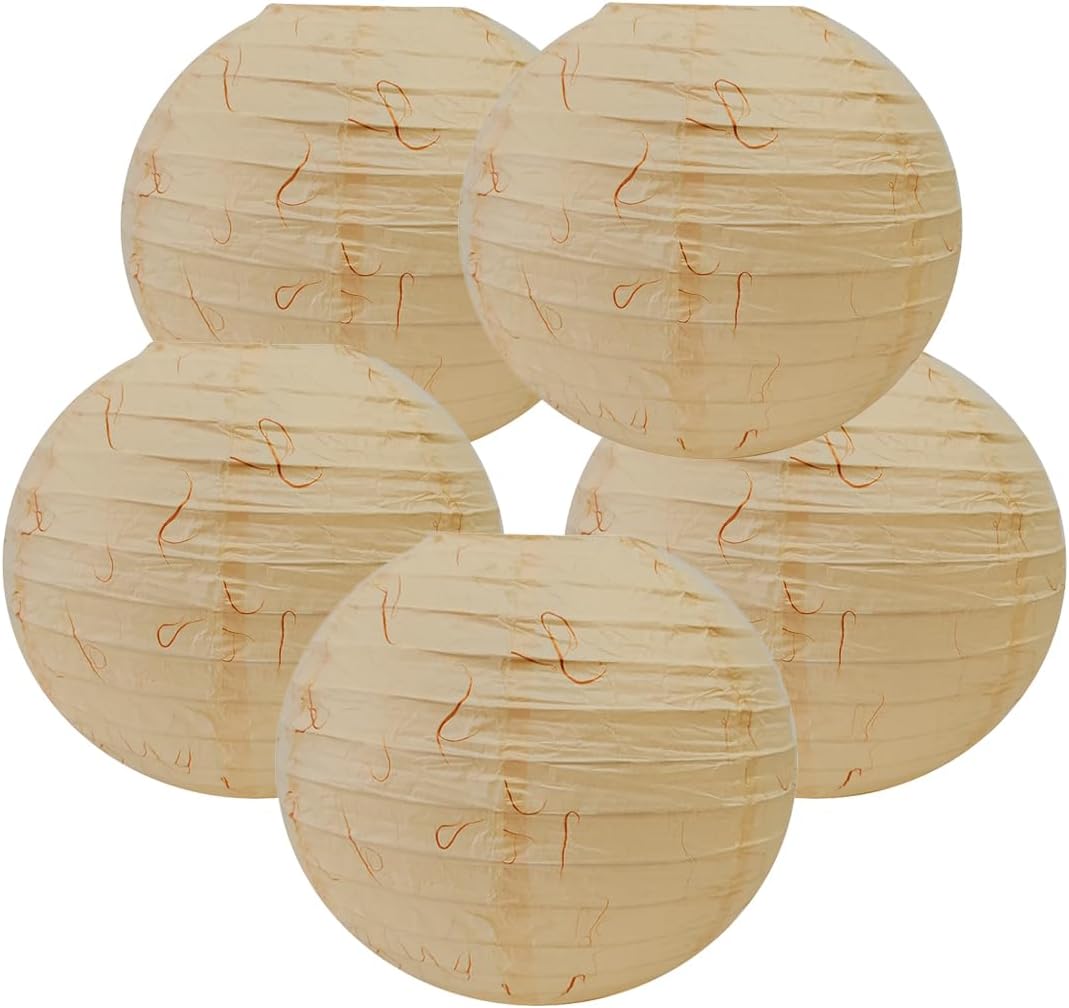12 Inch Cloud Dragon Paper Lantern, Chinese Japanese Paper Lantern Lamp(Set of 5, Beige)