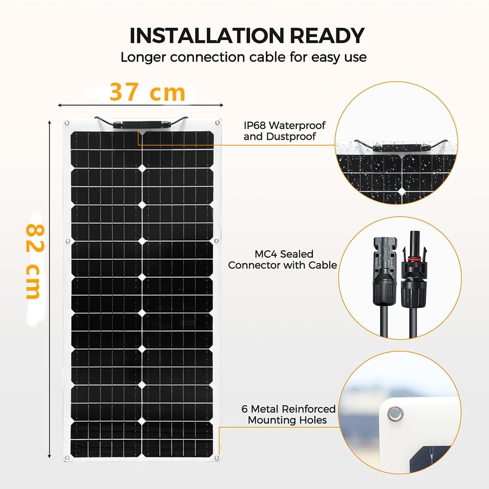 Flexible Solarpanel Kit 100w Solar Set 12V, 2X50Watt Solarmodul mit 10A 12V/24V Solar-laderegler Solarkabel Solaranlage Wohnmobil Komplettset 12v für Batterien Camping Boot Wohnwagen