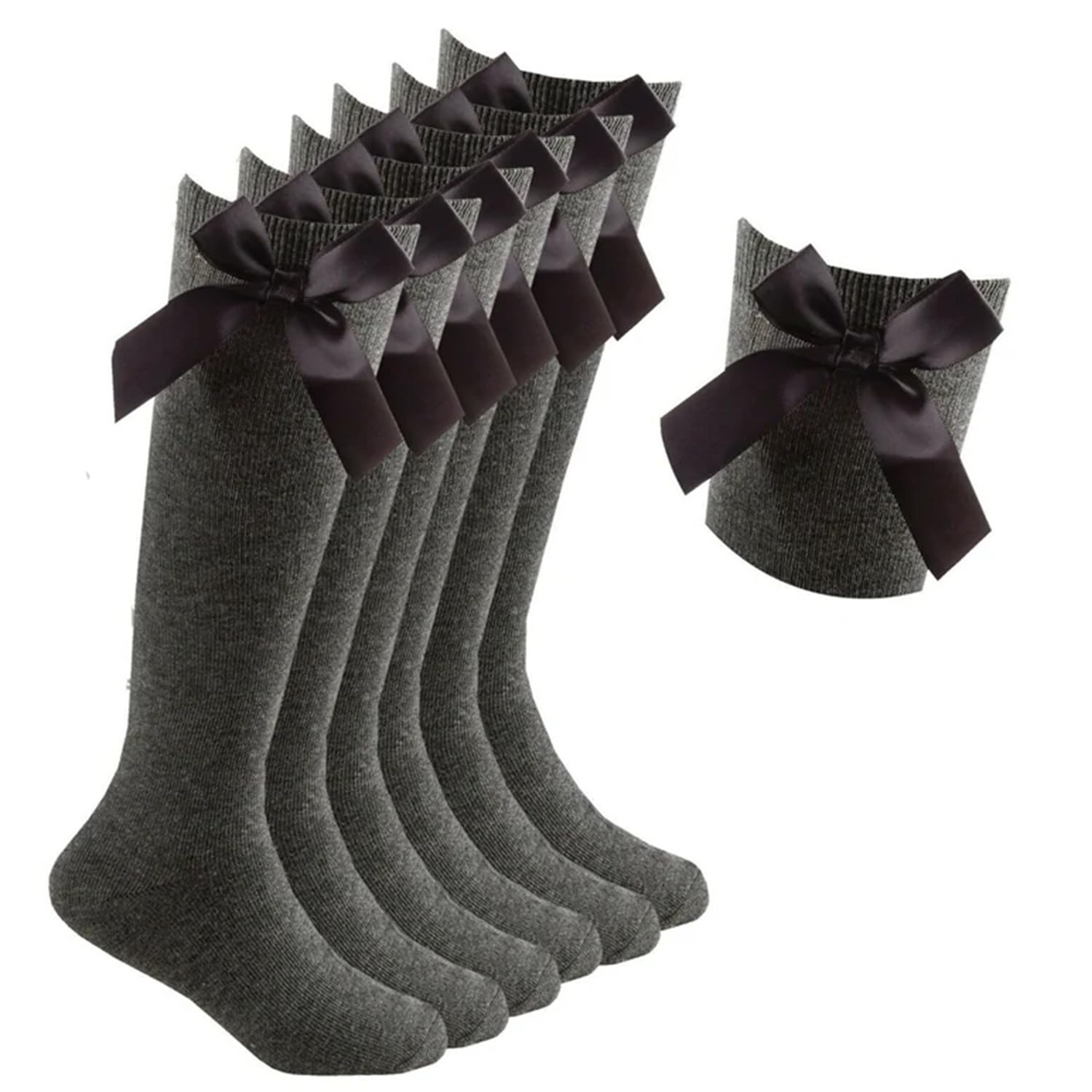 HiFEN® 3 Pairs Girls Knee High School Socks with Fluffy Ribbons Bow, Back to School Uniform Party Wear Long Socks Girls Bow Knee High Socks
