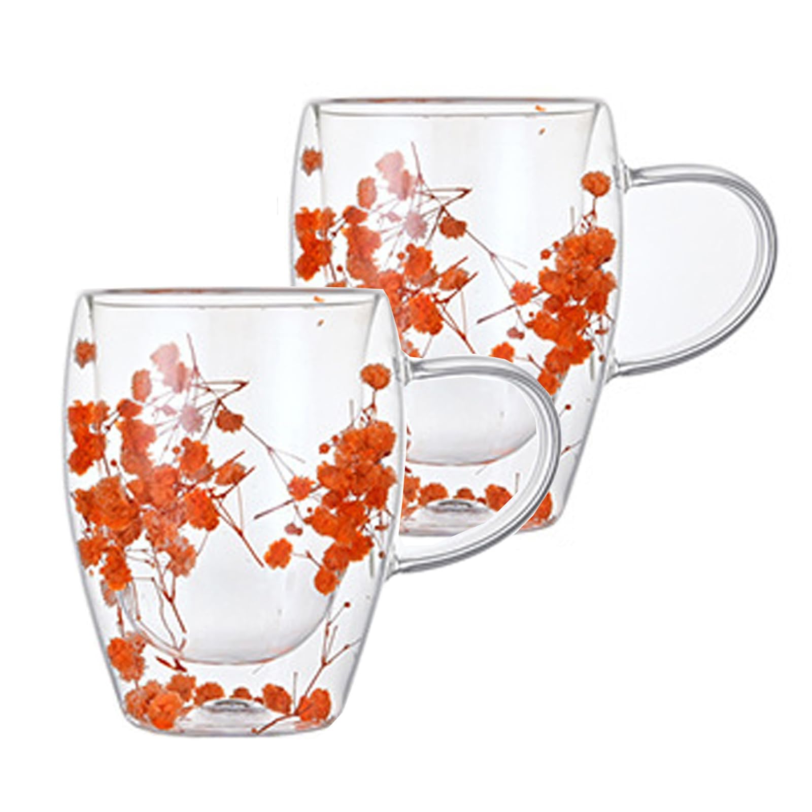 xixi-home Double Glasses Coffee Cups with Handles Tea Cups,Cappuccino Latte Macchiato Glasses Cups, Heat Resistant,for Hot Drinks Tea Milk Juice Ice Cream, 2 Pieces of 350ml (Orange)
