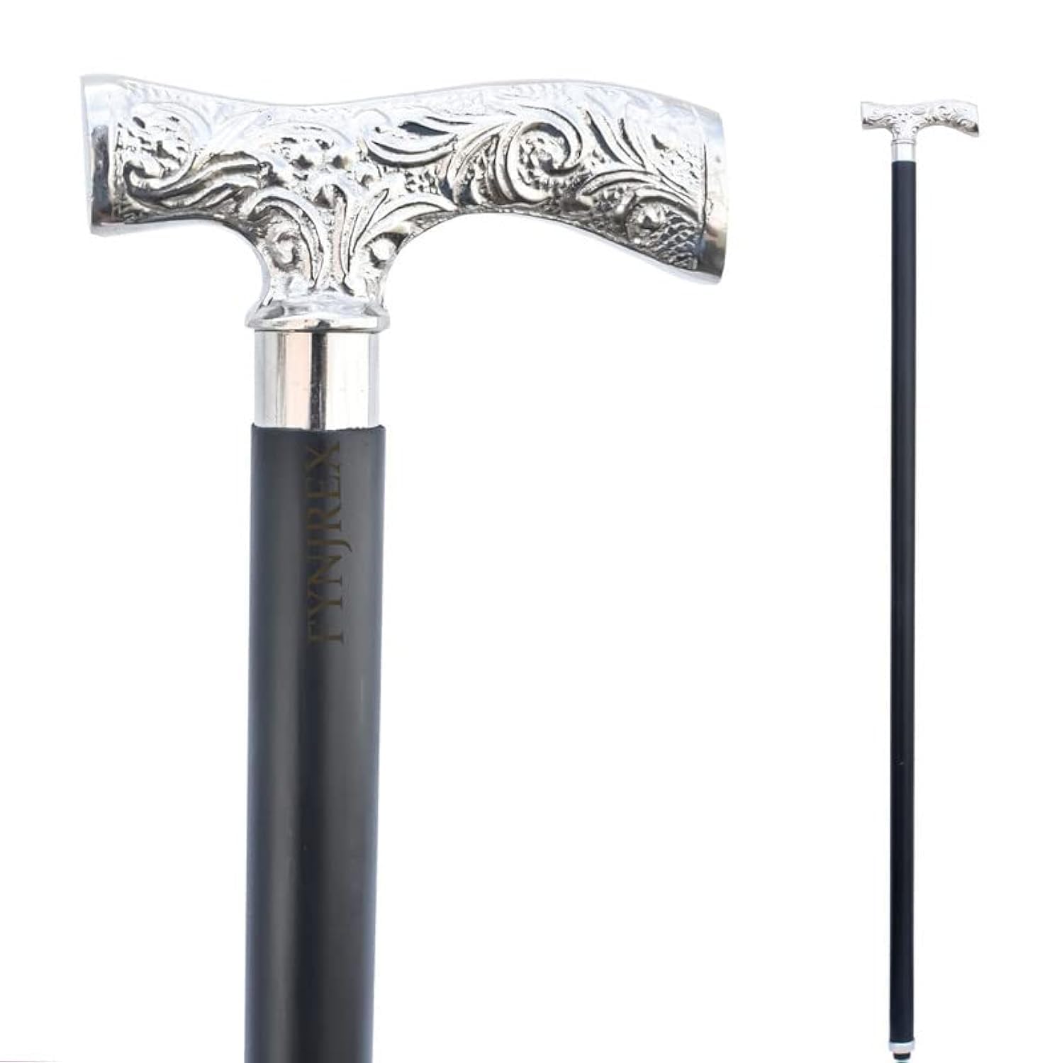 FYNJREX Vintage Antique Walking Cane Wooden Walking Stick Silver Brass Handle Knob Gift