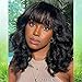 200 Density Yaki Wavy Wigs Brazilian Human Hair Scalp Top Full Machine Made Wig Yaki Wavy With Bangs Remy Human Hair For Women Natural Color 16 Inch