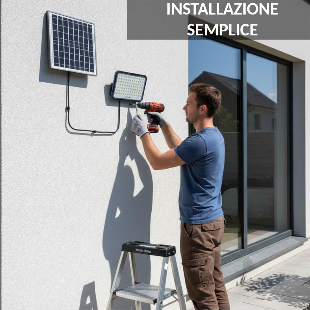 Faro LED Solare 2000W Esterno con Pannello Fotovoltaico IP65 Impermeabile Telecomando Luce Potente Giardino Cortile Strada Sensore Crepuscolare Lampada LED Alta Luminosità