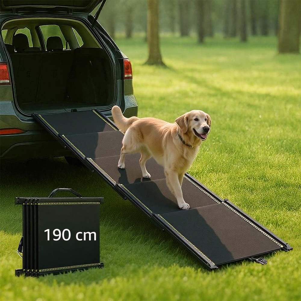 Unipaws 190 cm extra Lange Hunderampe für Auto, SUV & LKW, ausziehbare tragbare Haustier-Treppenrampe mit Rutschfester Oberfläche, reflektierenden Streifen & sanfter Steigung für Hunde bis 68 kg