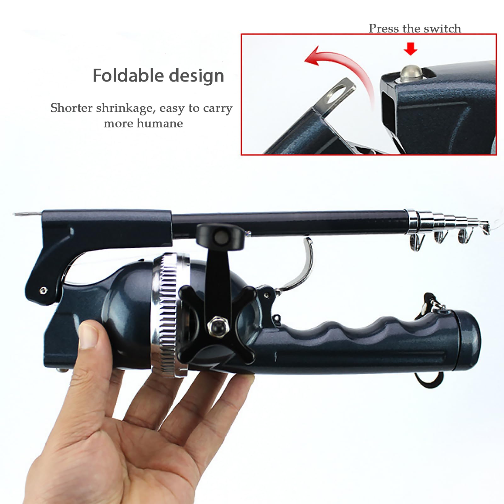 Canne à Pêche Pliable Intégrée Portable avec Moulinet Fermé pour Pêche en Mer, Canne à Pêche Antidérapante avec Accessoires (Hengelhouders)