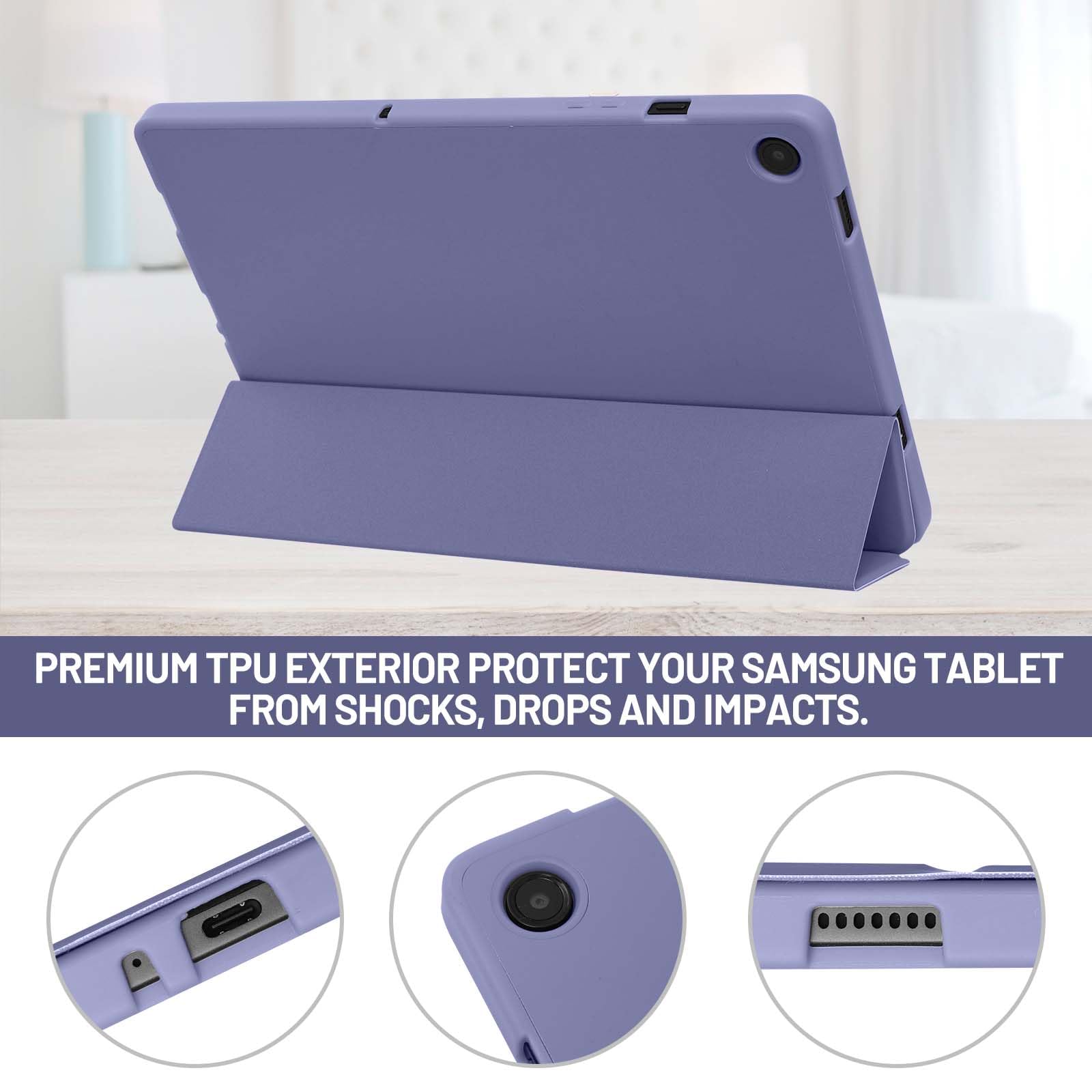 Custodia Cover Compatibile con Samsung Galaxy Tab A9 Plus / A9+ 11 Pollici 2023 con Portapenne, Custodia Smart con Supporto a Tre Pieghe, Retro in Morbido TPU, Auto Sveglia/Sonno (Blu Grigio)