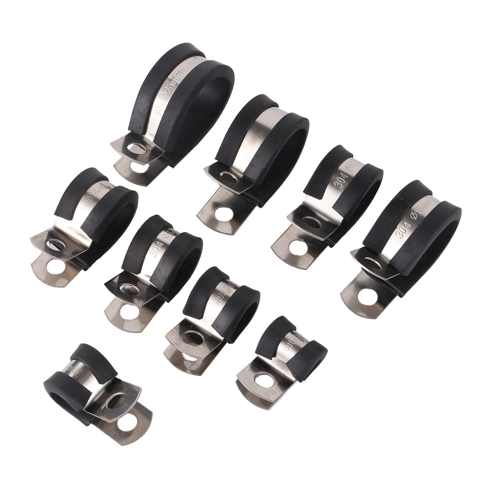 Lot de 20 colliers de serrage en P, 6 à 25 mm, avec revêtement en caoutchouc, for câbles, fixations, matériel électrique(10mm)
