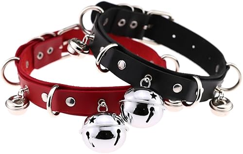 Miniatura 6 de Multicolor PU Simulated Leather Black-tone Silver-tone 4cm Large Bell Rivets Neckband Choker Necklace