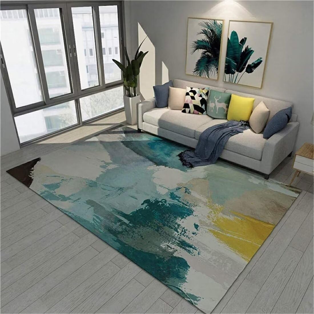 Tapis de canapé design aquarelle bleu antidérapant 70x140 cm pour salon et enfants