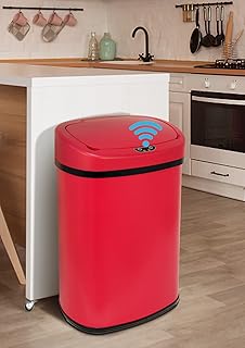 YIQIEDEY 50 Liter /13 Gallon Stainless Steel Trash Can Touch-Free & Motion Kitchen Trash Can with Lid Automatic Garbage Can Metal Waste Bin for Bedroom Home Office Trash Bin Sensor Trash Can Red