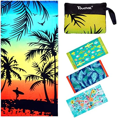 Touchat Beach Towel Oversized,Thick Sand Free Microfiber Beach Towel  30”x60”, Super Absorbent Tropical Coconut Tree Sunset Swim Beach Towels for  ...
