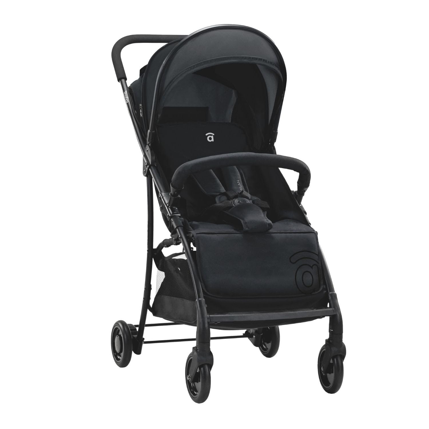 Asalvo MILÁN Silla de Paseo Ultraligera para bebé, Carrito de paseo, Respaldo Reclinable, Cochecito urbano, Arnés 5 Puntos, SPF50+, Capota con Ventana, Manejable y Máxima Seguridad, Hasta 16 kg, Negro