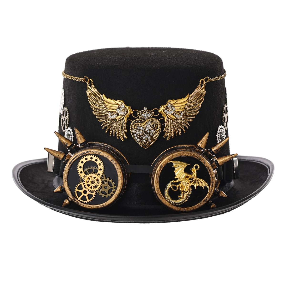 BLESSUME Steampunk Hat with Goggles Unisex for Carnival, Halloween, Theme Party (M, Schwarz 7)