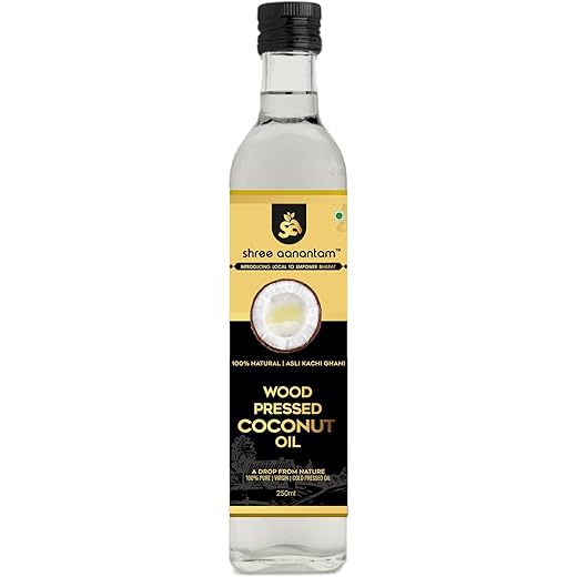 Shree Aanantam Organic Cold Pressed Coconut Oil -500ml | Nariyal Tel | Copra Oil | Wood Pressed Virgin Edible Coconut Oil Ideal for Cooking/Skin Care/Oil Pulling/Hair & Baby Massage
