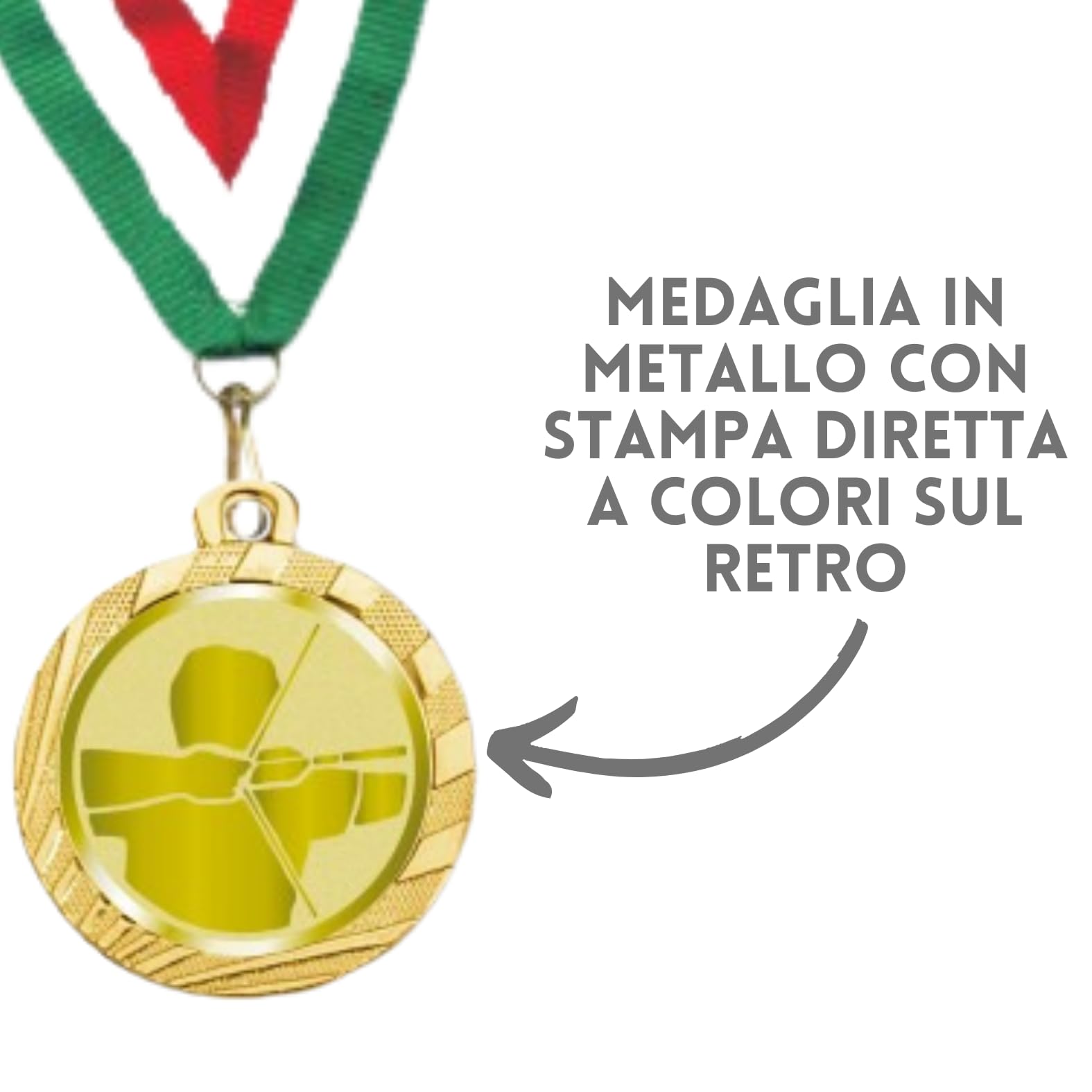 Stock Medaglie Personalizzate Premiazioni Tiro Arco da 3,2 cm con Laccetto Medaglia Personalizzabili in Metallo con Stampa Personalizzata, Sport | 23.00.32.A