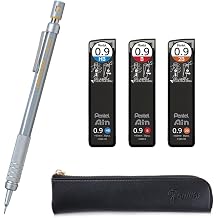 Graph Gear 500 Mechanical Drafting Pencil + Ain HB/B/2B leads, original Black slim pen case 0.9mm