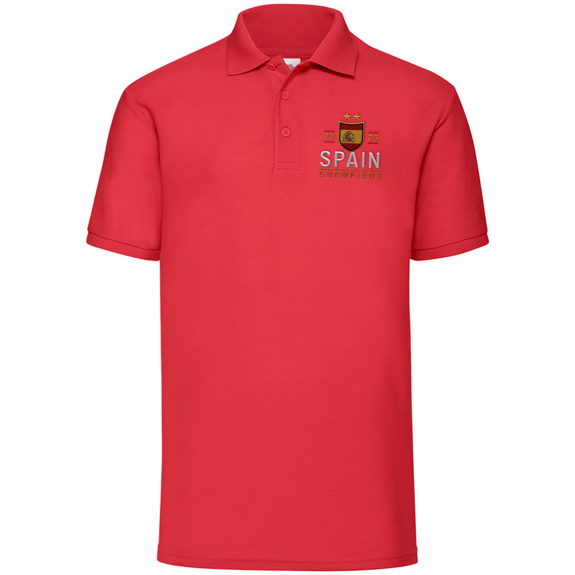 Embroidered Spain Polo Shirt - 2026 Champions Football Embroidery Winner España Top, 4XL, Red